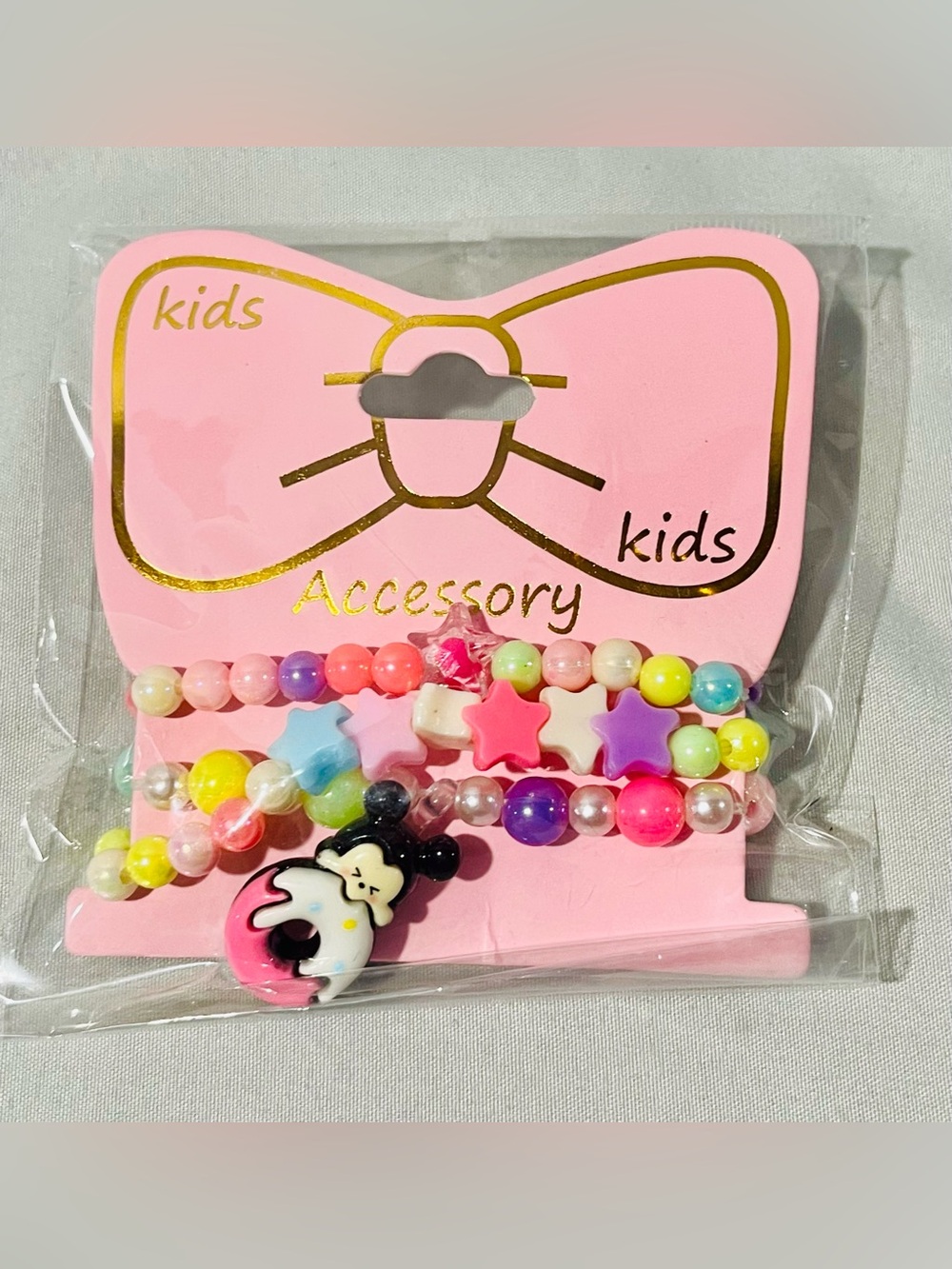 Kids Pink Multicolor Bead & Star Bracelet Set - 3 Bracelets